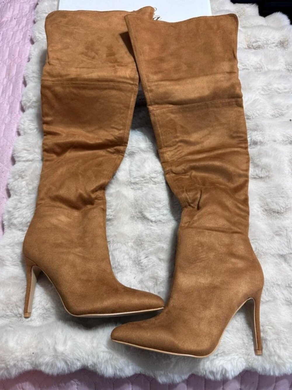 Tan Suede Over-the-Knee Stiletto Boots – Size 8.5 (NIB)